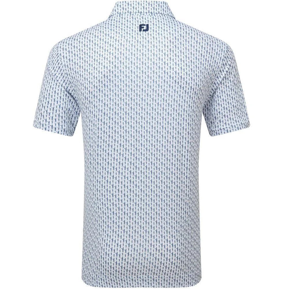 FootJoy Figure Print Lisle Herrengolfpoloshirt White-Navy – Bild 3